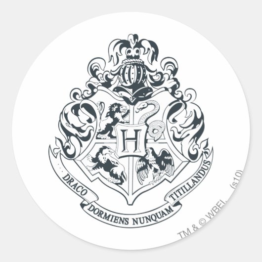 Harry Potter | Hogwarts Crest - Black and White Runder Aufkleber (Vorderseite)