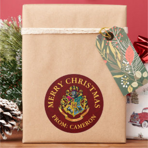 Harry Potter   Hogwarts Crest   Frohe Weihnachten Runder Aufkleber