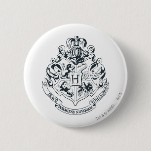 Harry Potter   Hogwarts Crest - Schwarz und Weiß Button