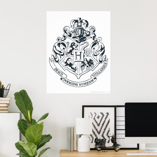 Harry Potter | Hogwarts Crest - Schwarz und Weiß Poster (Heimbüro)