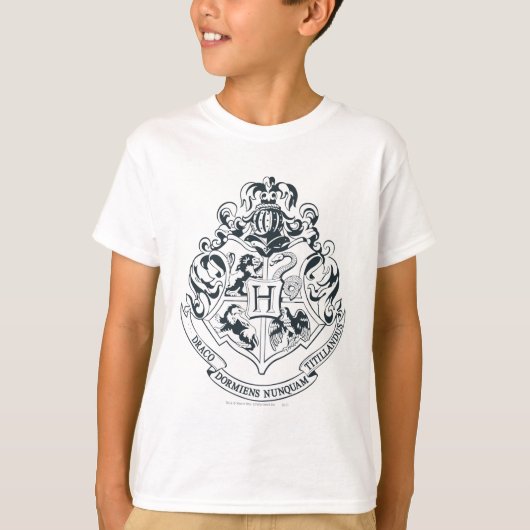 Harry Potter | Hogwarts Crest - Schwarz und Weiß T-Shirt (Vorderseite)