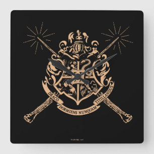 Harry Potter   Hogwarts Crossed Wands Wappen Quadratische Wanduhr