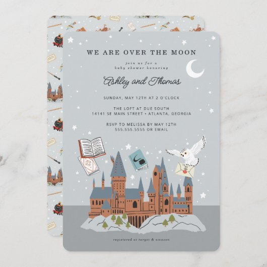 Harry Potter | Hogwarts - Über dem Mond Einladung (Vorne/Hinten)