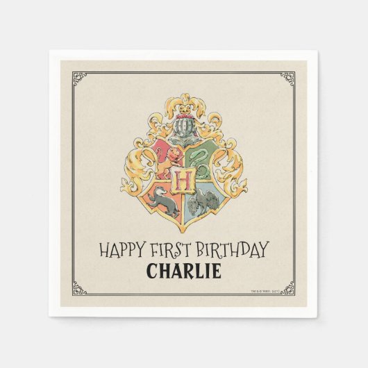 Harry Potter Hogwarts‑Wappen Erster Geburtstag Serviette (Vorderseite)