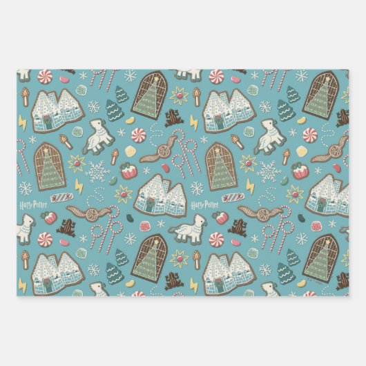 HARRY POTTER™ HOGWARTS™ Weihnachtskochtmuster Geschenkpapier Set (Vorderseite 3)