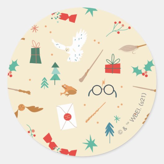 Harry Potter | Holiday Icon Muster Runder Aufkleber (Vorderseite)