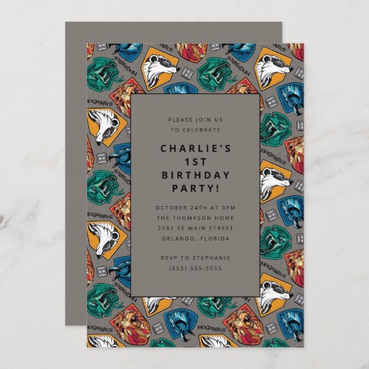 Harry Potter House Pattern Geburtstag Einladung (Vorne/Hinten)