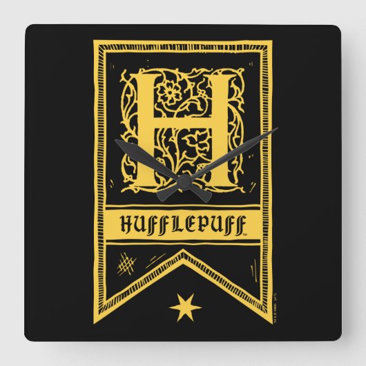 Harry Potter | Hufflepuff Monogram Banner Quadratische Wanduhr (Vorderseite)