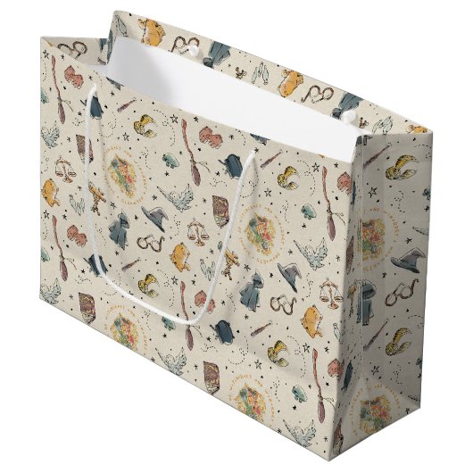 Harry Potter Icons Pattern - Geburtstag Große Geschenktüte (Vorderseite Schrägansicht)