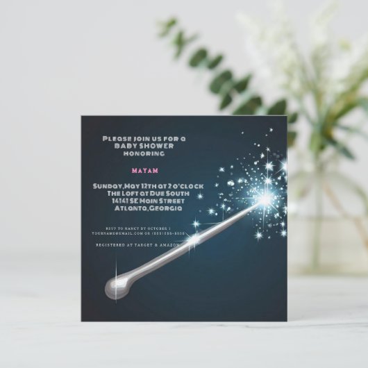 Harry Potter | Magic wand Baby Dusche Einladung (Stehend Vorderseite)