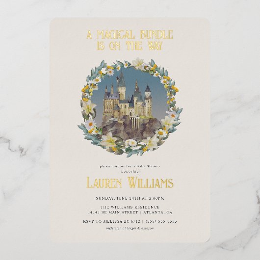 Harry Potter | Magische Hogwarts Burg Babydusche Folieneinladung (Vorderseite)