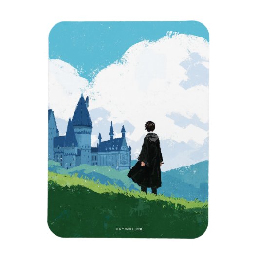 HARRY POTTER™ mit Blick auf das Schloss HOGWARTS™ Magnet (Vertikal)