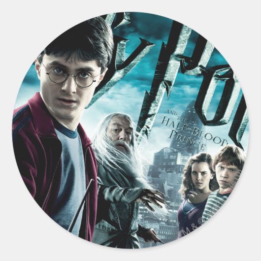 Harry Potter mit Dumbledore, Ron und Hermine 1 Runder Aufkleber (Vorderseite)