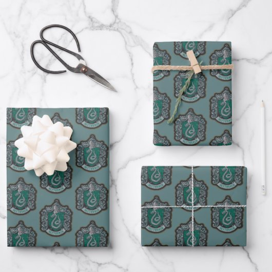Harry Potter | Retro Mighty Slytherin Wappen Geschenkpapier Set (Vorderseite)