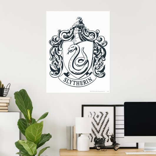 Harry Potter | Slytherin-Wappen - Schwarz und Weiß Poster (Heimbüro)
