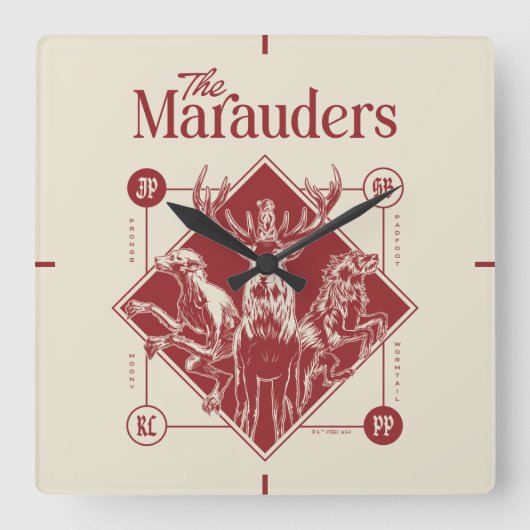 HARRY POTTER™ The Marauders Animagus Graphic Quadratische Wanduhr (Vorderseite)