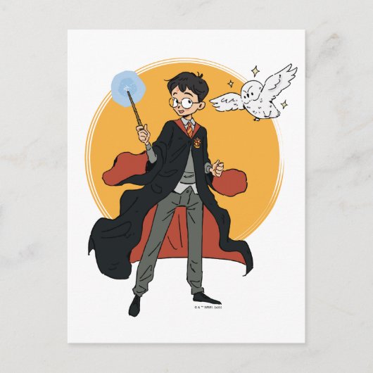 HARRY POTTER™ und Hedwig Illustration Postkarte (Vorderseite)