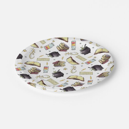 HARRY POTTER™ Zaubers- und Buchmuster Pappteller (Schrägansicht)