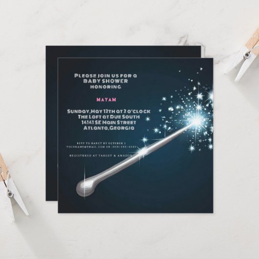 Harry Potter | Zauberstab Baby Shower Einladung (Vorderseite/Rückseite Beispiel)