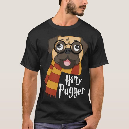 Harry Pugger Funny Mops Owner Wizard Lover T-Shirt (Vorderseite)