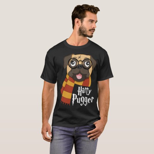 Harry Pugger Funny Mops Owner Wizard Lover T-Shirt (Vorne ganz)