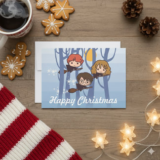 Harry, Ron, & Hermione Flying In Woods Christmas Feiertagskarte