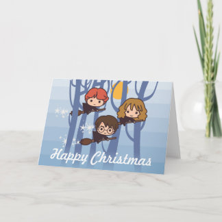 Harry, Ron, & Hermione Flying In Woods Christmas Feiertagskarte