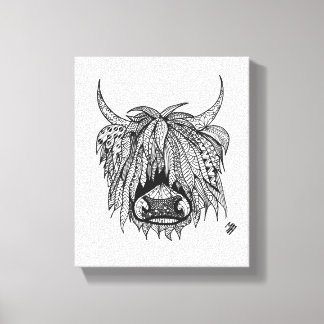 Harry the Highland Cow - Zentangle Hand Drawn Leinwanddruck
