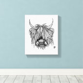 Harry the Highland Cow - Zentangle Hand Drawn Leinwanddruck (Insitu (Holzboden))