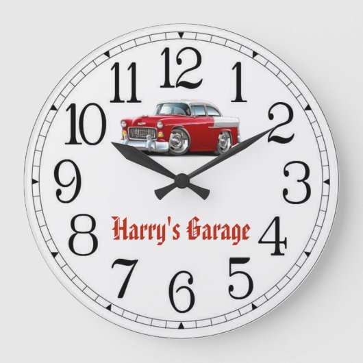 Harry's Garage Red & White Classic Car Große Wanduhr (Vorderseite)