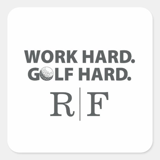 Hart arbeiten, hart golfen Monogramm Initial Retro Quadratischer Aufkleber (Vorderseite)