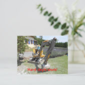 hart arbeiten - Teddy Bär auf Bagger Postkarte (Stehend Vorderseite)
