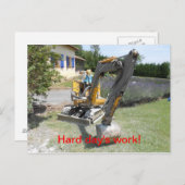 hart arbeiten - Teddy Bär auf Bagger Postkarte (Vorne/Hinten)