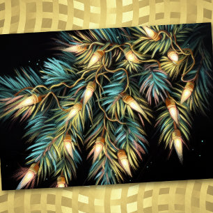 Hart gezeichnete Weihnachtsferien-Lichterkette mit Feiertagskarte