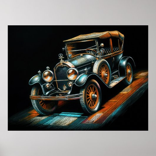 Hart Pastel Zeichne antikes Auto Poster (Vorne)