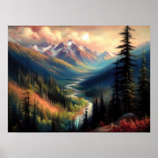 Hart Pastel Zeichnend Bergwelt Poster (Vorne)