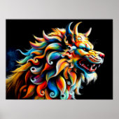 Hart Pastel Zeichnend chinesischer Fooshund farben Poster (Vorne)