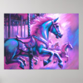Hart Pastel Zeichnend Coole Töne Karussell Pferd Poster (Vorne)