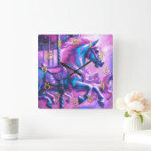 Hart Pastel Zeichnend Coole Töne Karussell Pferd Quadratische Wanduhr (Zuhause)