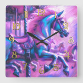 Hart Pastel Zeichnend Coole Töne Karussell Pferd Quadratische Wanduhr (Vorderseite)