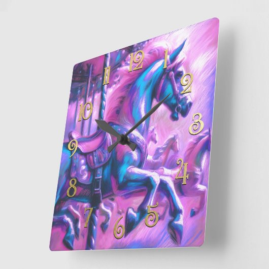 Hart Pastel Zeichnend Coole Töne Karussell Pferd Quadratische Wanduhr (Winkel)