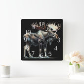 Hart Pastel Zeichnend Elch Quadratische Wanduhr (Zuhause)