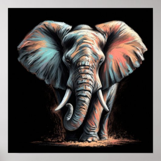 Hart Pastel Zeichnend Elefant Poster (Vorne)