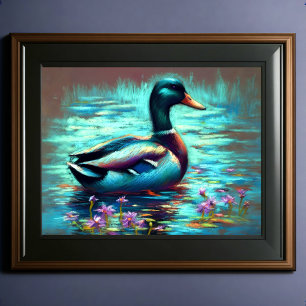 Hart Pastel Zeichnend Gemälde einer Mallard-Ente Poster