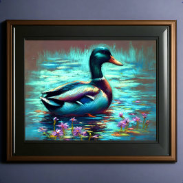 Hart Pastel Zeichnend Gemälde einer Mallard-Ente Poster