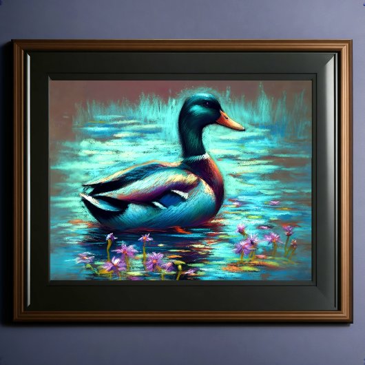 Hart Pastel Zeichnend Gemälde einer Mallard-Ente Poster
