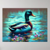 Hart Pastel Zeichnend Gemälde einer Mallard-Ente Poster (Vorne)