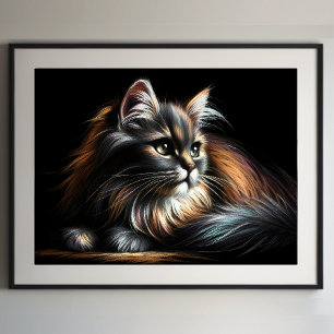 Hart Pastel Zeichnend Katze Poster