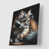Hart Pastel Zeichnend Katze Quadratische Wanduhr (Winkel)