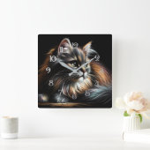 Hart Pastel Zeichnend Katze Quadratische Wanduhr (Zuhause)